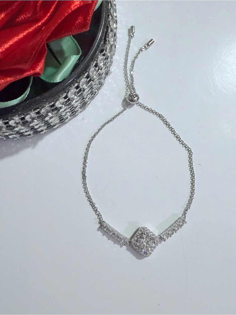 Moissanite Dazzling Silver Crystal Slider Bracelet - Women's Jewelry